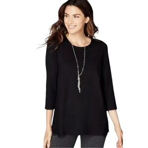 J. Jill Ponte Women's Black Medium 3/4 Sleeve Lace Viscose Nylon Stretch Top M